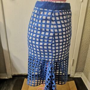 Champagne & Strawberries Windowpane Fishtail Skirt S Mermaid Corporate Siren